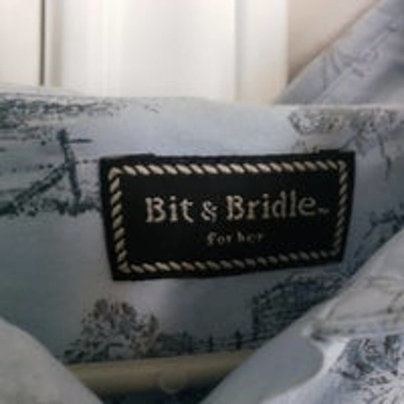 Bit &Bridle for her blue horse button up shirt long sleeve size L - Picture 2 of 4